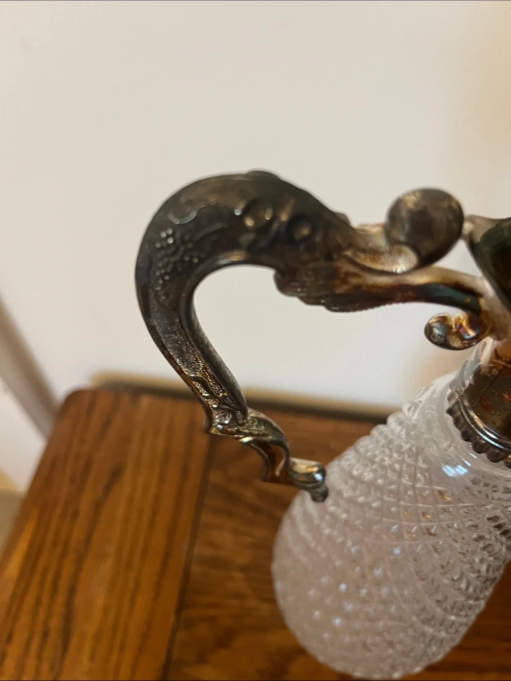 Vintage cut glass and silver wine decanter with 6 glasses